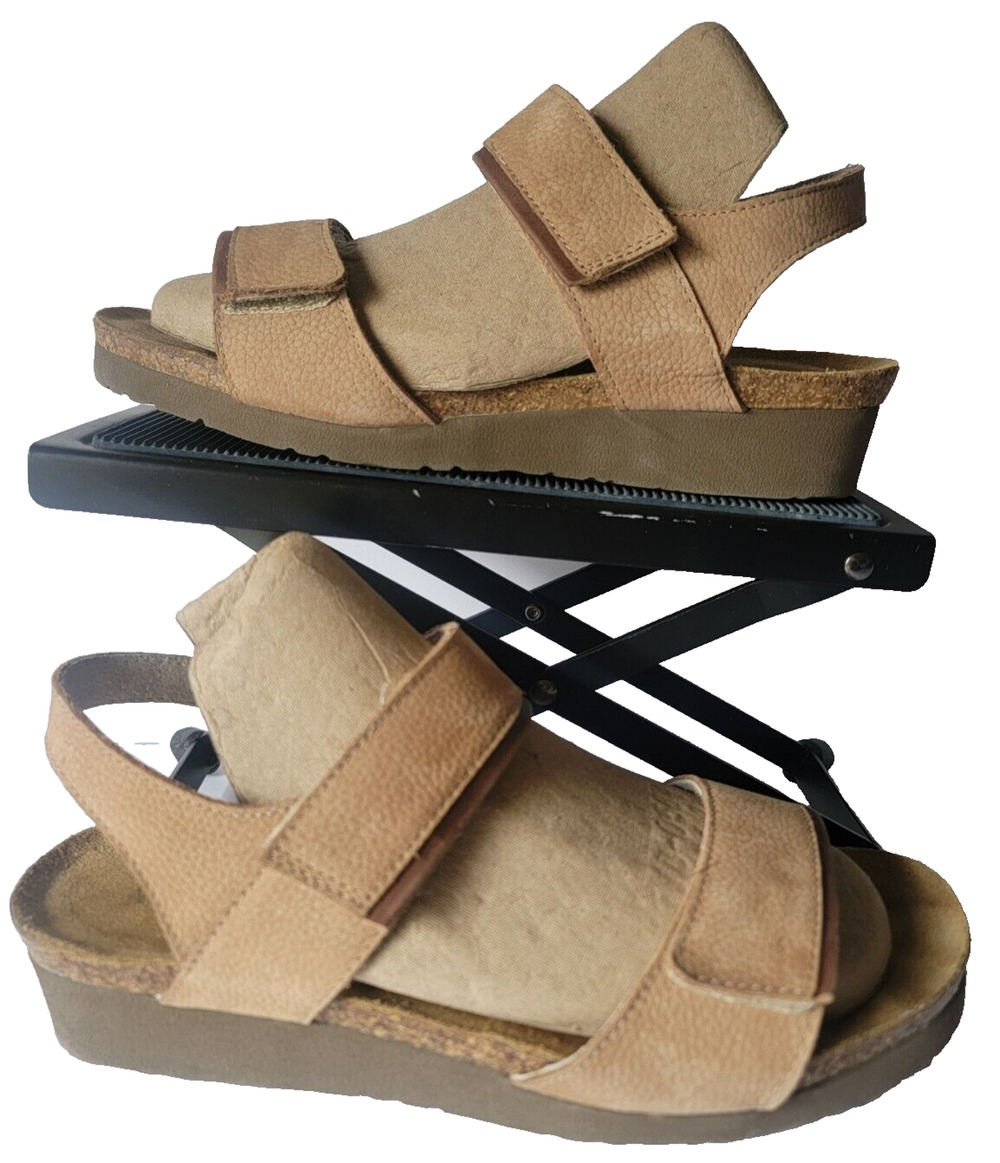 Naot Aisha Brown Leather Strappy Wedge Sandals 38 US 7 Wide